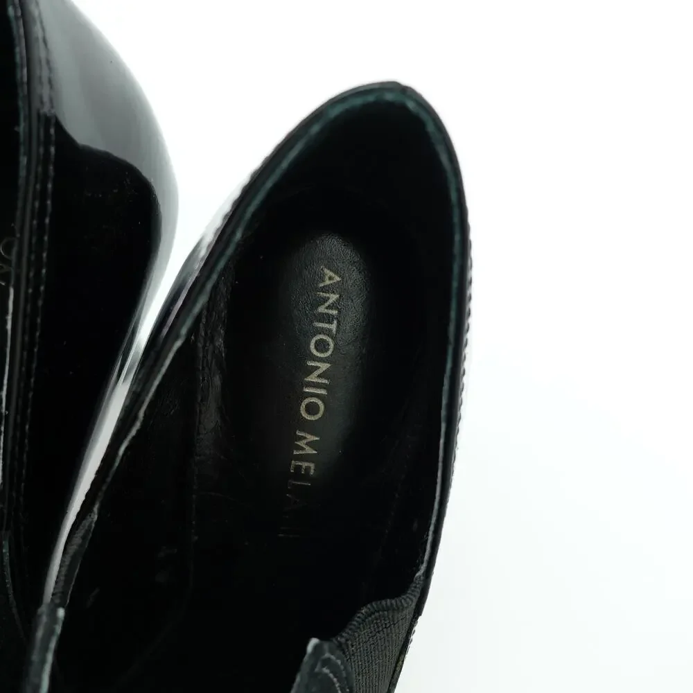 Antonio Melani Black Suede Patent Leather Heel Pump Booties Size 7.5